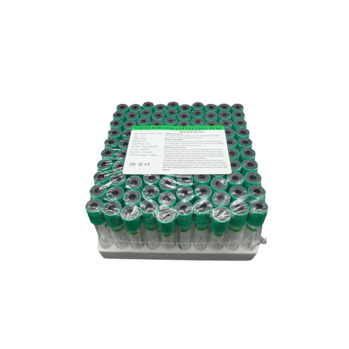 4ml Green Vacuum Blood Collection Tubes, Heparin Lithium Tube