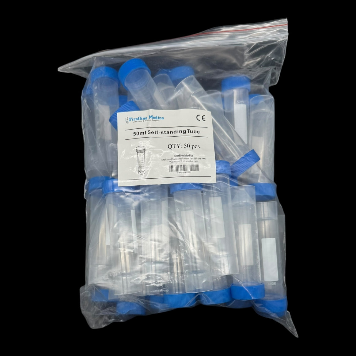 50mL Self-Standing Polypropylene Centrifuge Tubes - 50/Pack