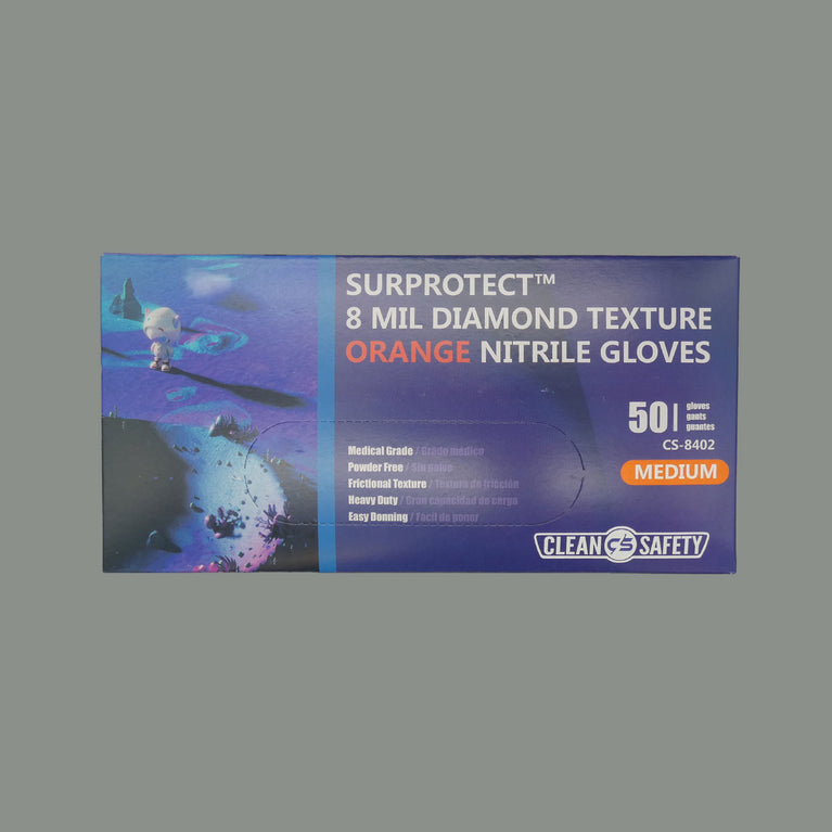 Surprotect Diamond Texture Orange Nitrile Gloves (8 MIL)